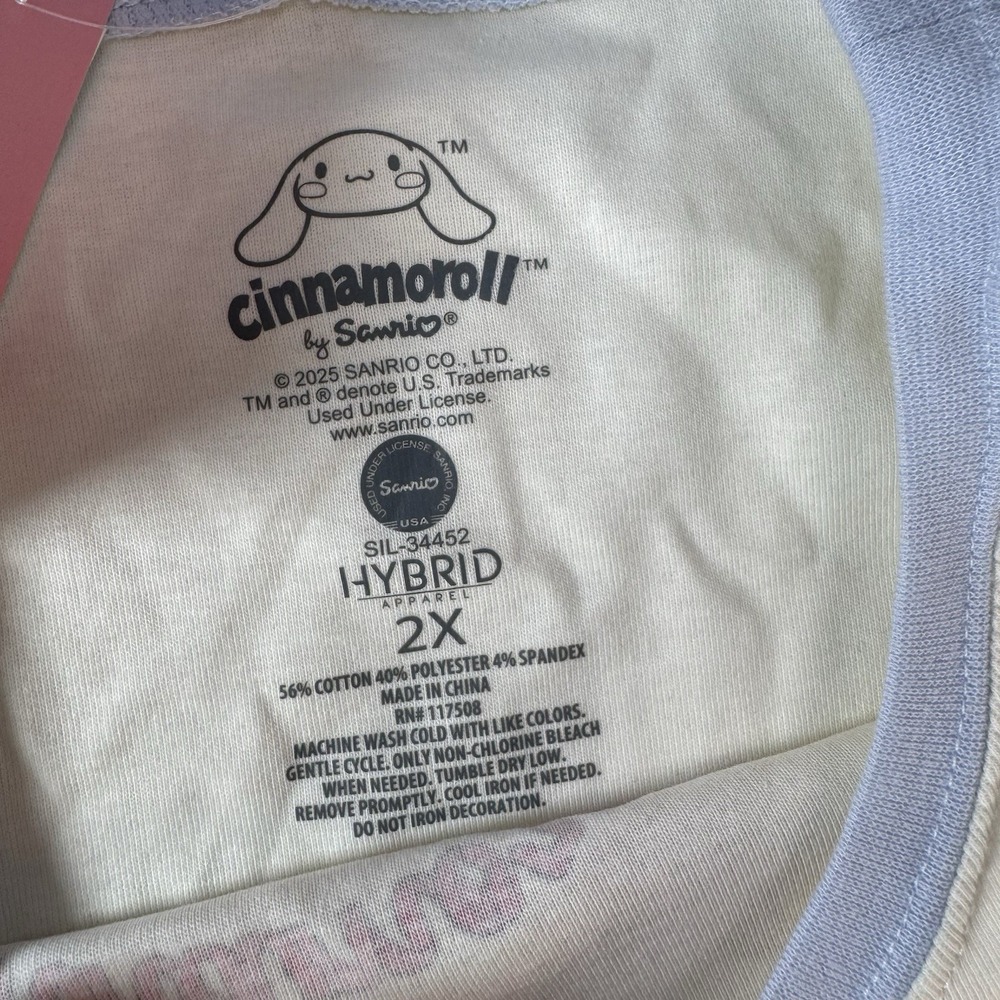NWT Sanrio Cinnamoroll Loungewear Set 2XL Cream Blue Ringer Tee & Shorts - Picture 2 of 9